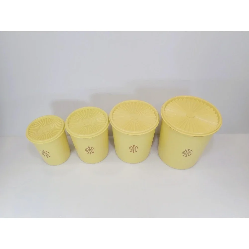 Vintage Tupperware Yellow Servalier Nesting Canister Set 4 Sunburst Starburst Li
